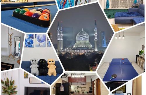Shah Alam Apartment | Homestay MAHLIGAI VIEW near Masjid Shah Alam, UITM Shah Alam, I-City, stadium shah alam, SACC, PKNS, IDCC, MSU, 17 min kuala lumpur & klang, max 10 people, free food, snooker, pingpong, indoor games, swimming pool, fast wifi